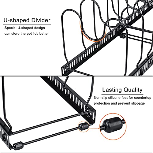 Pots and Pans Organizer Rack for Cabinet and Countertop (Black / Pot & Pan Organizer)