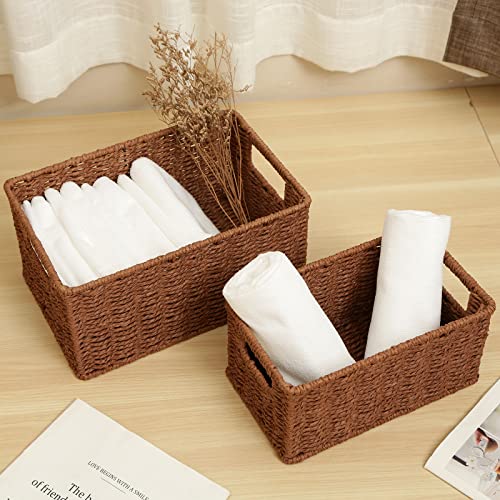 Woven Baskets for Storage (12 x 8 x 6 inches / Dark Brown)