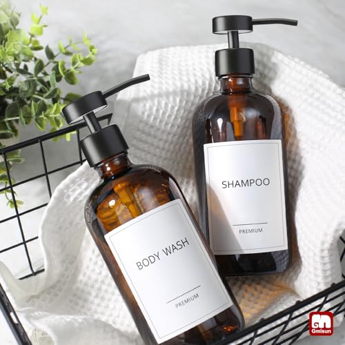 Amber Glass Soap Dispenser (Amber Bottle + Black Flat Pump / 2 Pack)