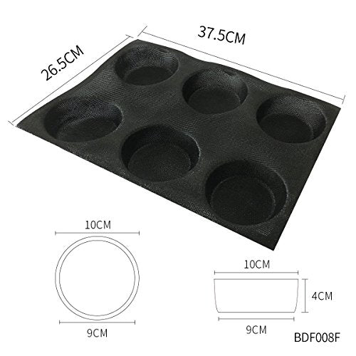 Silicone Bun Bread Form Round Shape Bread Tray Perforated Bakery Molds (6 Caves 4" Round Shape For Bun)