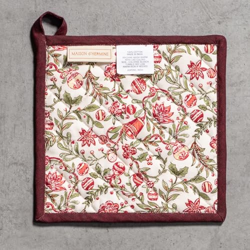 Pot Holders 100% Cotton Potholders (051 - Reveillon Au Jardin / 8" x 8" (Pot Holder Pack of 1))
