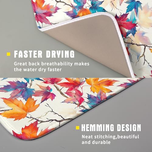 Maple Leaf Dish Drying Mat Fall Autumn Colorful Leaves Absorbent Dish Drain Mats for Holiday Season Kitchen Decoration (Maple Leaf 606 / 18" x 16")