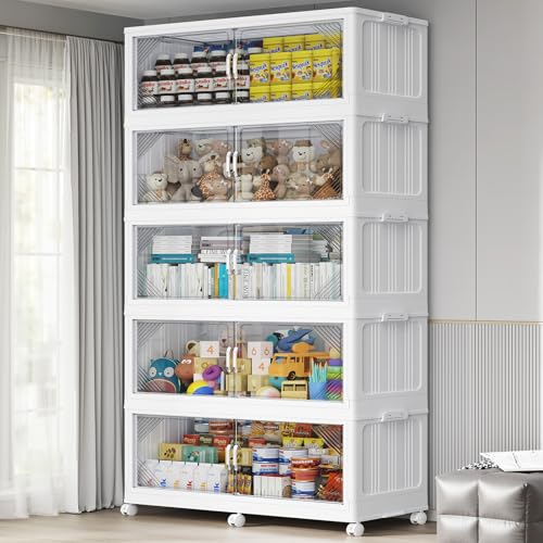 V60 1100QT Plastic Stackable Storage Bins with Lid (White / 220QT-5Pack)