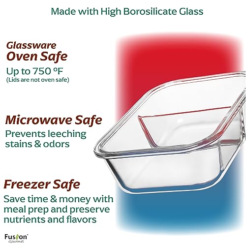 Glass Prep Containers (8 Pack Divided Set)