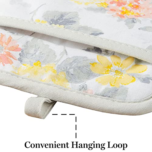 Amber Floral Oven Mitt & Pot Holder Set 2 (Yellow/Coral)