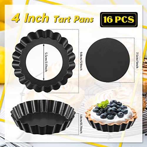 16 Pcs Mini Tart Pans for Baking (4 Inch (Round) / Black Gray Round)