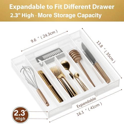 Expandable Kitchen Utensil Organizer (White / Expandable 9.6"~16.1" x 13.8")