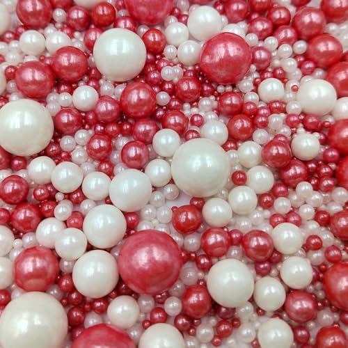 Edible White Red Sugar Pearls Candy Sprinkles 120G (White Red)