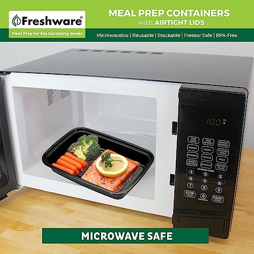 Meal Prep Containers [50 Pack] 1 Compartment with Lids (Black / 24OZ-50PK)