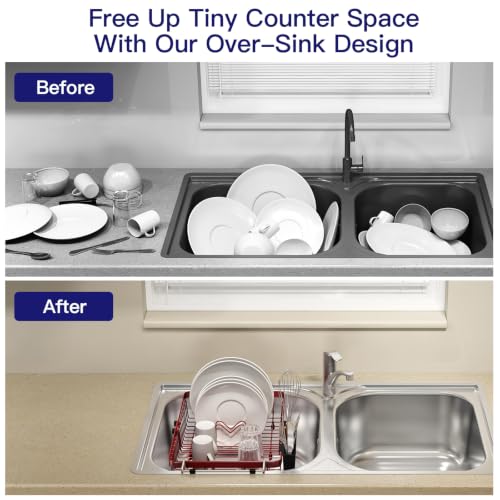 Red Expandable Dish Drying Rack Over The Sink with Anti Slip Grip (Red / For 13-30" W Sink)