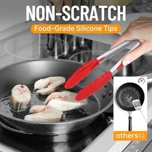 Silicone Kitchen Tongs for Cooking (Red,Blue,Green)