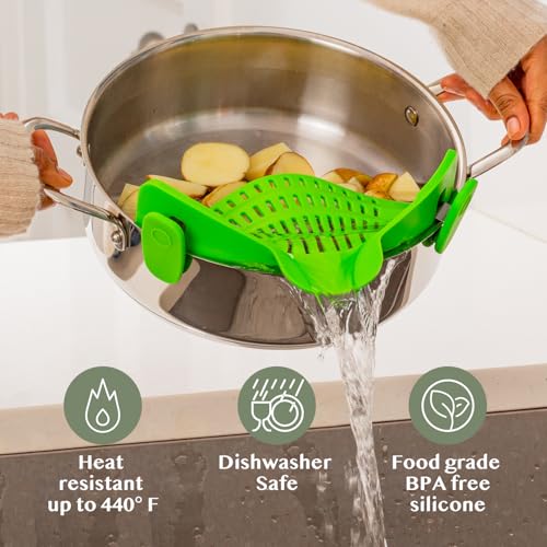 Snap N' Strain Clip On Strainer for Pots and Pans (Lime Green)