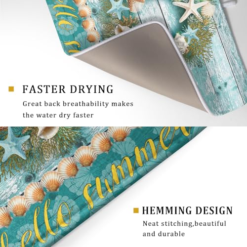 Coastal Wreath Dish Drying Mat 18x24 inch Starfish Shell Absorbent Microfiber Dish Rack Mats Drainer Pad Kitchen Countertop Accessories (Coastal Wreath / 18" x 24")