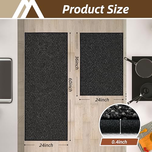 Kitchen Rugs Set of 2 Non (Black / 24 X 36 "+ 24 X 60 ")