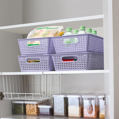 Stackable Woven Plastic Basket (Violet)