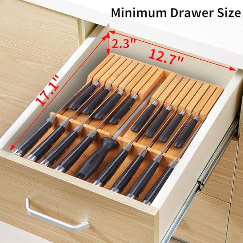 In drawer Knife Block Bamboo Kitchen Knives Drawer Organizer Large (Natural / 16 Holder)