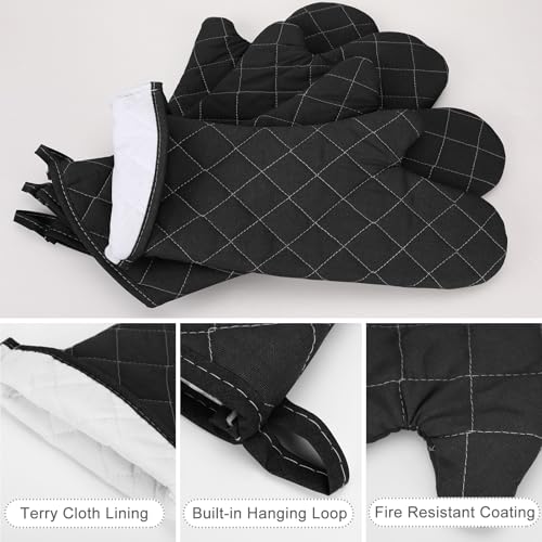 2 Pairs 17 Inch Extra Long Oven Mitts Heat Resistant (Black)