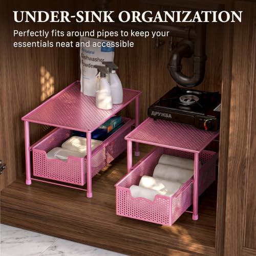 Stackable Under Sink Sliding Basket Drawer (Pink)