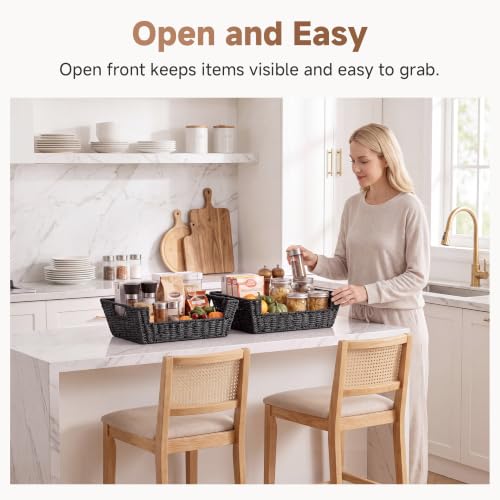 Pantry Baskets for Organizing (Black / 16 ½"L x 12 ½"W x 5"H)