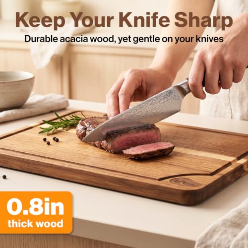 Acacia Wood Cutting Boards for Kitchen Set of 3 (3 Pack Beeswax no Stand)