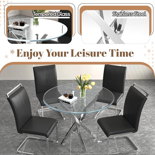 36" Round Glass Dining Table for 4 (Silver Round Table / 1 Piece)