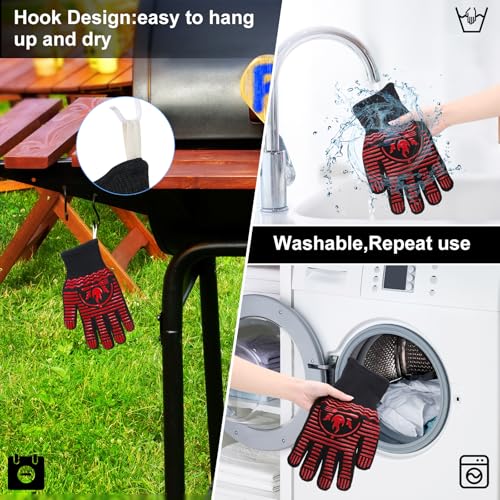 BBQ Gloves 1472°F Extreme Heat Resistant Grill Gloves (Red / 11inch)
