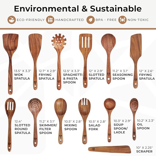 Wooden Spoons for Cooking 13 Pcs (13 Piece Set)
