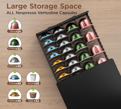 Coffee Pod Holder Drawer Compatible with Nespresso (Pure Black)