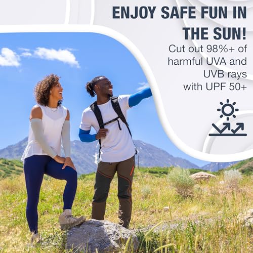Non Slip Cooling Arm Sleeves for Men & Women (2 Pairs: 1 Pair White + 1 Pair Gray / One Size)