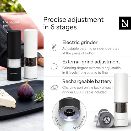 Electric Salt and Pepper Grinder Set (Carbon Black / Pure White / Set of two electric mills)