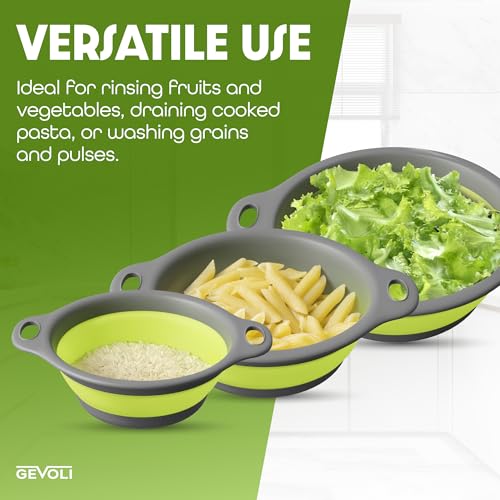 3 Pack Collapsible Colanders with Self (Green)
