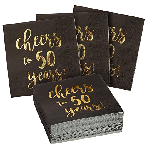 50 Pack Cheers to 50 Years Printed Cocktail Napkins for 50th Birthday and Anniversary (50 Pack)