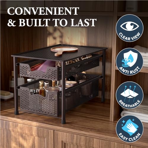 Stackable 2 Tier Sliding Basket Organizer Drawer (2-Tier / Bronze)