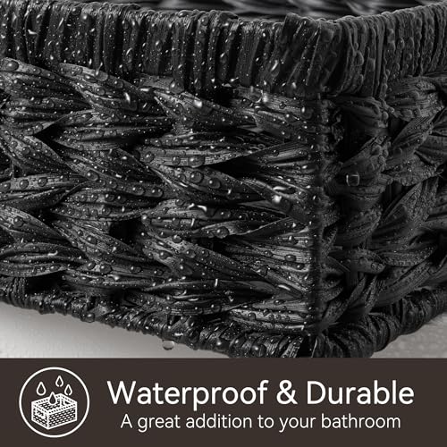 Wicker Baskets for Organizing (Black / 13"L x 10¾"W x 4¾"H)