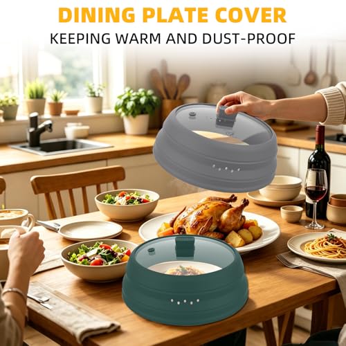 2 Pack Microwave Splatter Cover Glass Guard Lid with Collapsible Silicone for Food Pot Plate 8.5 inch and 9.8 inch Grey (LIGHT GREY / Taller style 8.5 inch+common style 9.8")