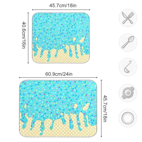 Teal Blue Ice Cream Dish Drying Mat for Kitchen Counter Absorbent Microfiber Drying Pad (16" x 18")