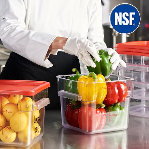 8 Pack 6 Qt NSF Clear Polycarbonate Food Storage Containers with Red Lids (6.0 Qt 8-Pack(Red Lids))