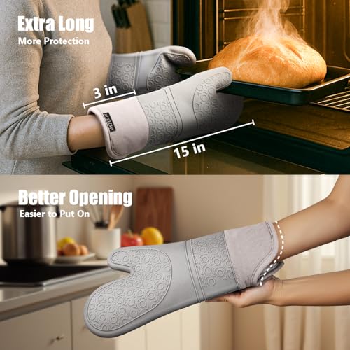 Silicone Oven Mitts and Pot Holders Sets (Gray)
