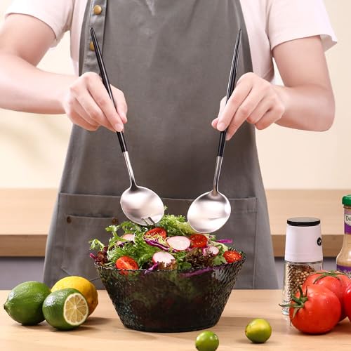 Silver Black Salad Serving Utensils (Silver Black)
