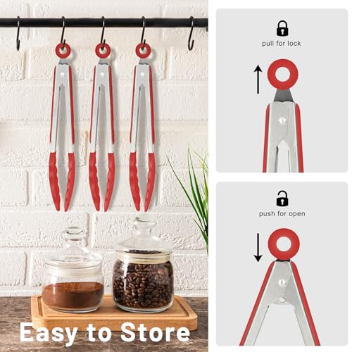 Small Silicone Kitchen Tongs 7 (Red)