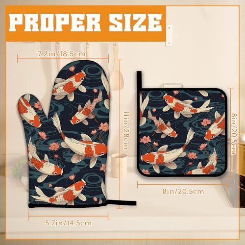 Goldfish Flower Japanese Oven Mitts and Pot Holders (4 Count)
