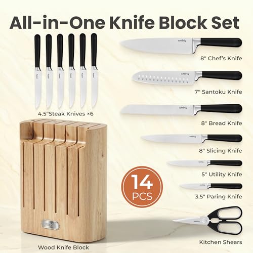 14 Piece Kitchen Knife Set with Block (Black)