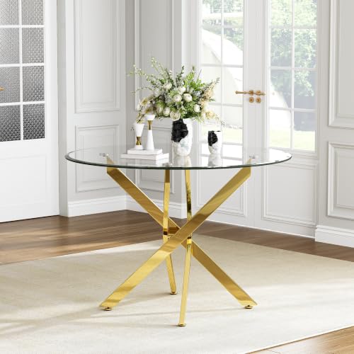 36" Round Glass Dining Table for 4 (Gold Round Table / 1 Piece)