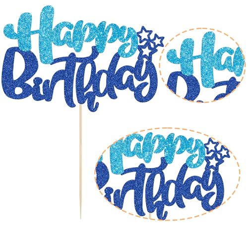 1Pcs Happy Birthday Cake Topper Glitter Cake Pick for Celebrating Anniversary Theme Party Cake Decorations Supplies Blue