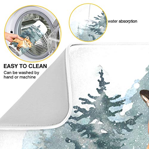 Super Absorbent Dish Drying Mat (Cute Fox Winter Christmas / 18" x 24")