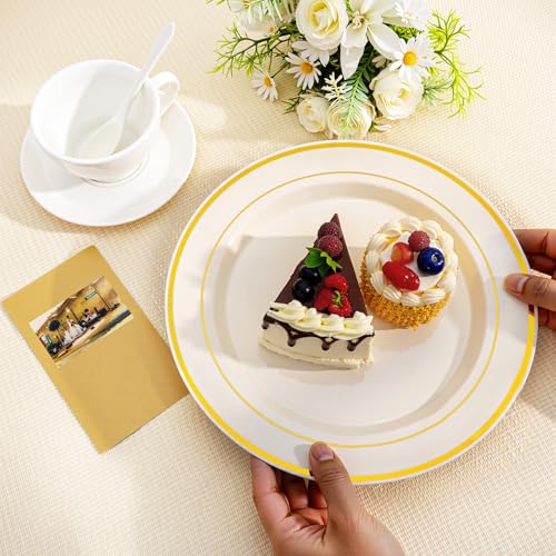 200PCS Gold and Ivory Plastic Plates (Ivory Gold / 200 Pcs)