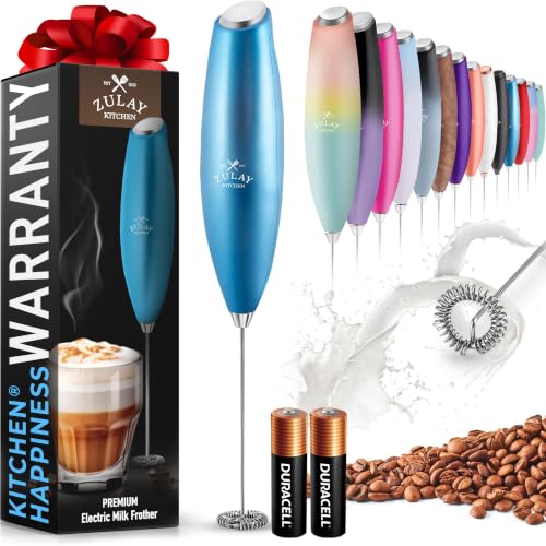 Zulay Powerful Milk Frother for Coffee with Upgraded Titanium Motor (Frosted Blue / OG Frother)