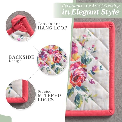 Pot Holders 100% Cotton Potholders (081 - Rose Garden / 8" x 8" (Pot Holder Pack of 1))