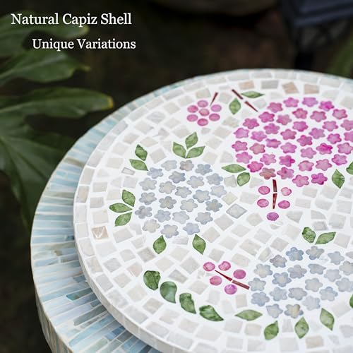 12.6” Pink Hydrangea Capiz Shell Lazy Susan (Pink Hydrangea Floral / Standard)