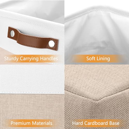 Large Storage Baskets for Organizing (White&Khaki / XXL-17"x12"x15")